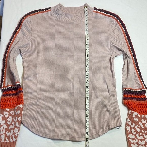 Free People Cream and Orange Cowl Neck Sweater with Geometric Pattern - Picture 12 of 12